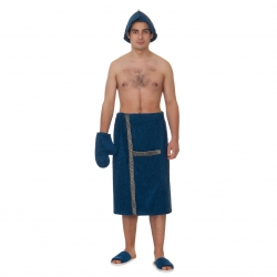 Набор для сауны махровый мужской (килт, шапка, рукавица), темно-синий 44-52