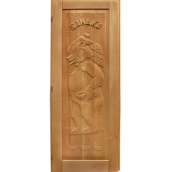 Деревянная дверь для бани кавказская липа с петлями Медведь