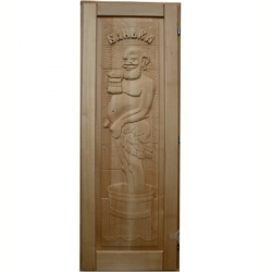 Деревянная дверь для бани кавказская липа с петлями Мужчина