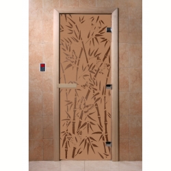 Дверь для бани и сауны Бамбук и бабочки бронза матовая 200х80 (по коробке)