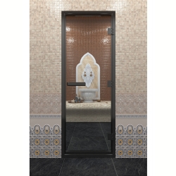 Дверь DoorWood Хамам в Черном профиле, прозрачное стекло, 210х70 (по коробке)