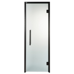 Дверь стеклянная для сауны Grandis GS 9x20 Сатин, чёрный профиль