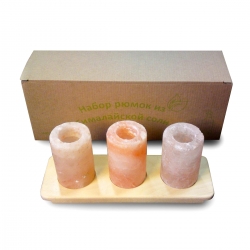 Подарочный набор WL-BOX-3-Tekil, 3 рюмки из гималайской соли на деревянной подставке
