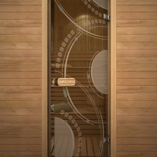 Дверь для сауны Акма с рисунком «Глассджет» Кольца 690*1890мм. Фото №1