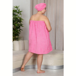 Набор для сауны махровый женский (парео, чалма, рукавица), розовый, 54-60. Фото №4