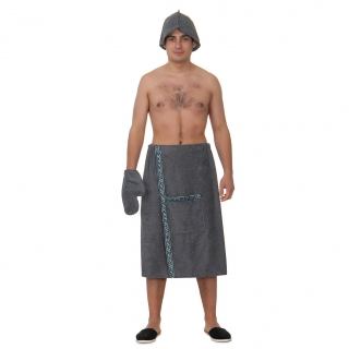 Набор для сауны махровый мужской (килт, шапка, рукавица), серый, 54-60. Фото №1
