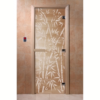 Дверь для бани и сауны Бамбук и бабочки прозрачная 190х70 (по коробке). Фото №1