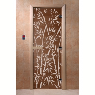 Дверь для бани и сауны Бамбук и бабочки бронза 200х80 (по коробке). Фото №1