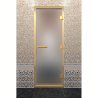 Дверь DoorWood Хамам В Золотом Профиле Сатин 190х70 (по коробке). Фото №1