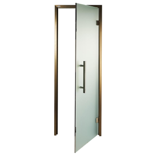 Дверь стеклянная для сауны Grandis GS 8x21 Сатин, бронзовый профиль. Фото №2