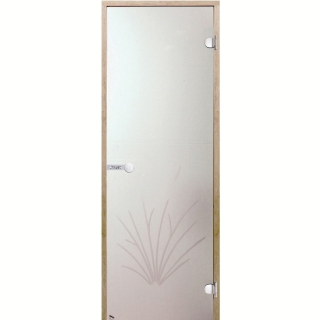 Дверь для бани стеклянная HARVIA STG 7х19, осина, ольха, цвет сатин, рисунок: камыш.. Фото №1