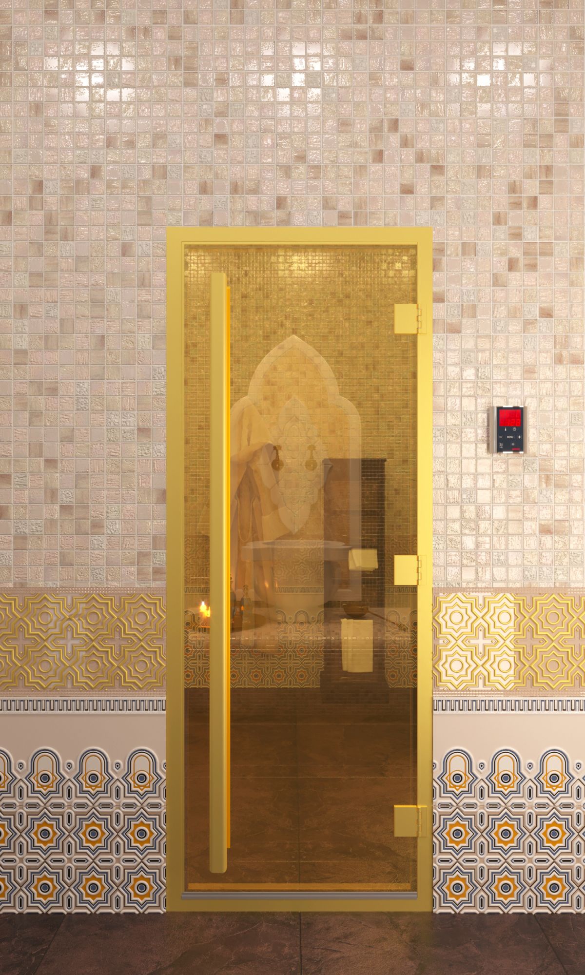 Дверь для турецкой бани DoorWood Престиж Хамам Золото Матовое 190х70 (по коробке)
