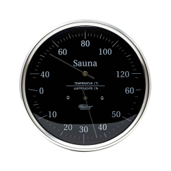 Термометр-гигрометр для сауны Fischer в корпусе D160 мм, из нержавеющей стали черного цвета