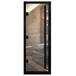 Дверь для хамам Арта Премьер, Прозрачная с черным профилем, 200х70