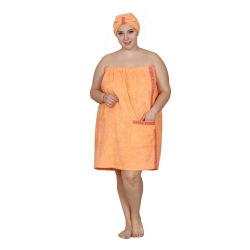 Набор для сауны махровый женский (парео, чалма, рукавица), персиковый, 54-60