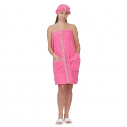 Набор для сауны махровый женский (парео, чалма, рукавица), розовый 44-52