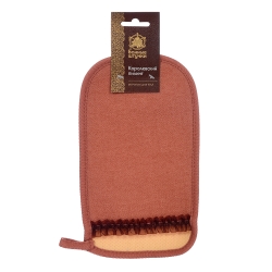 Мочалка "Королевский пилинг" рукавица с декором-тесьма, цвет терракотовый, 14.5х25 см