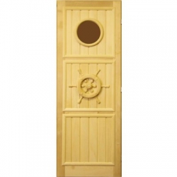 Деревянная дверь для бани кавказская липа Штурвал