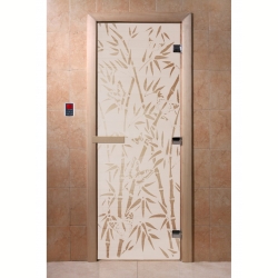 Дверь для бани и сауны Бамбук и бабочки сатин 200х80 (по коробке)