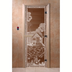 Дверь для бани и сауны Банька в лесу бронза 190х70 (по коробке)