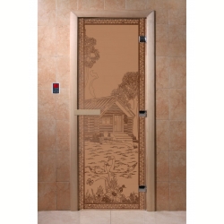 Дверь для бани и сауны Банька в лесу бронза матовая 190х70 (по коробке)