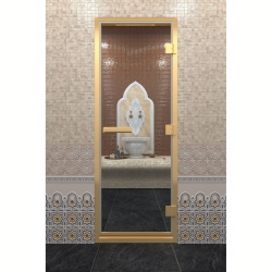 Дверь DoorWood Хамам В Золотом Профиле Прозрачная 210х70 (по коробке)