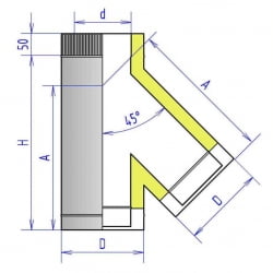 Тройник 2ТР45 AISI 321 (0.8 мм) утеплитель 50 мм, D 130/230 45°