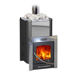 Дровяная печь для бани Ермак 12-ПС Элит, с панорамным стеклом (Нержавейка)