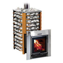 Дровяная печь для бани Ермак 16 Сетка Премиум, с панорамным стеклом (Сталь)