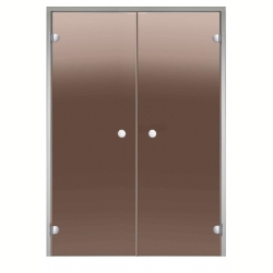 Стеклянная двойная дверь Harvia ALU 13 х 19 коробка алюминий, бронзовая