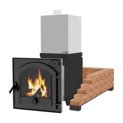 Топочный агрегат Инжкомцентр-ВВД для бани Сударушка Семейная, чугунная дверь с панорамным стеклом