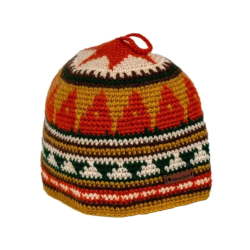 Шапка вязаная для бани Woodson Viking, орнамент, без косичек (оранжевый, желтый, зеленый)
