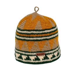 Шапка вязаная для бани Woodson Viking, орнамент, без косичек (жёлтый, бежевый, зеленый)