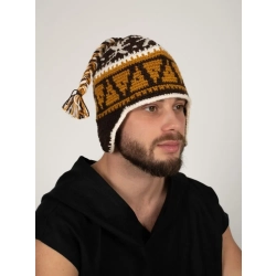 Шапка вязаная для бани Woodson Viking, орнамент, 1 косичка (коричневый, оранжевый, бежевый)