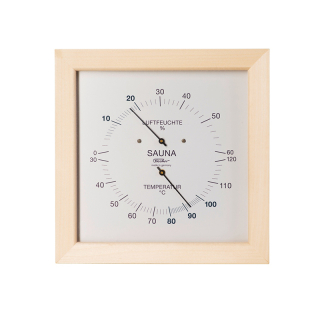 Термометр-гигрометр для сауны Fischer в деревянном корпусе 200 × 200 мм, квадратный. Фото № 1