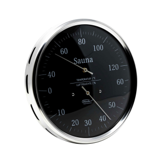 Термометр-гигрометр для сауны Fischer в корпусе D160 мм, из нержавеющей стали черного цвета. Фото № 2