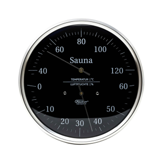 Термометр-гигрометр для сауны Fischer в корпусе D160 мм, из нержавеющей стали черного цвета. Фото № 1