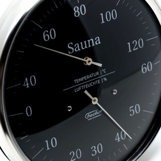 Термометр-гигрометр для сауны Fischer в корпусе D160 мм, из нержавеющей стали черного цвета. Фото № 3