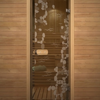 Дверь для сауны Акма с рисунком «Глассджет» Ручей 690*1890мм. Фото №1
