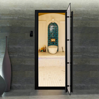 Дверь для хамам Арта Премьер, Прозрачная с черным профилем, 200х80. Фото №4