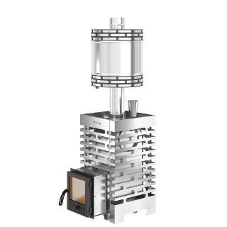 Печь для бани ASTON 16 INOX стекло, Нержавеющая сталь, с круглым баком на трубе 50л Ø115 (AISI 439). Фото № 1