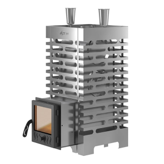 Печь для бани ASTON 20 INOX стекло, Нержавеющая сталь, с круглым баком на трубе 50л Ø115 (AISI 439). Фото № 5