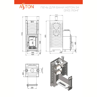 Печь для бани ASTON 24 Long (310) Сталь (09Г2С). Фото № 3