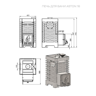 Печь для бани ASTON 16 диаметр дымохода 115 мм. Фото №3