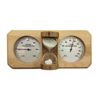 Термогигрометр с песочными часами, канадский кедр, серебряный циферблат. Фото №1