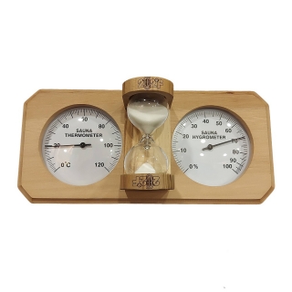 Термогигрометр с песочными часами, канадский кедр, белый циферблат. Фото №1
