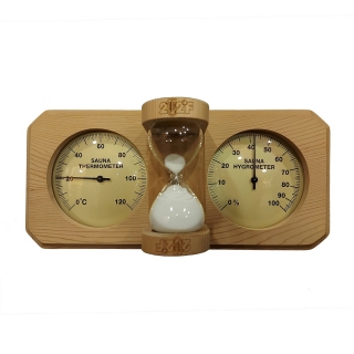 Термогигрометр с песочными часами, канадский кедр, золотой циферблат. Фото №1