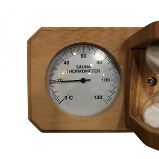 Термогигрометр с песочными часами, канадский кедр, белый циферблат. Фото №2