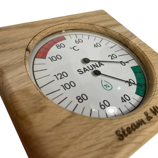Термогигрометр для бани и сауны, дуб, квадратный (скруглённый). Фото №3