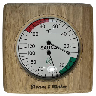 Термогигрометр для бани и сауны, дуб, квадратный (скруглённый). Фото №1